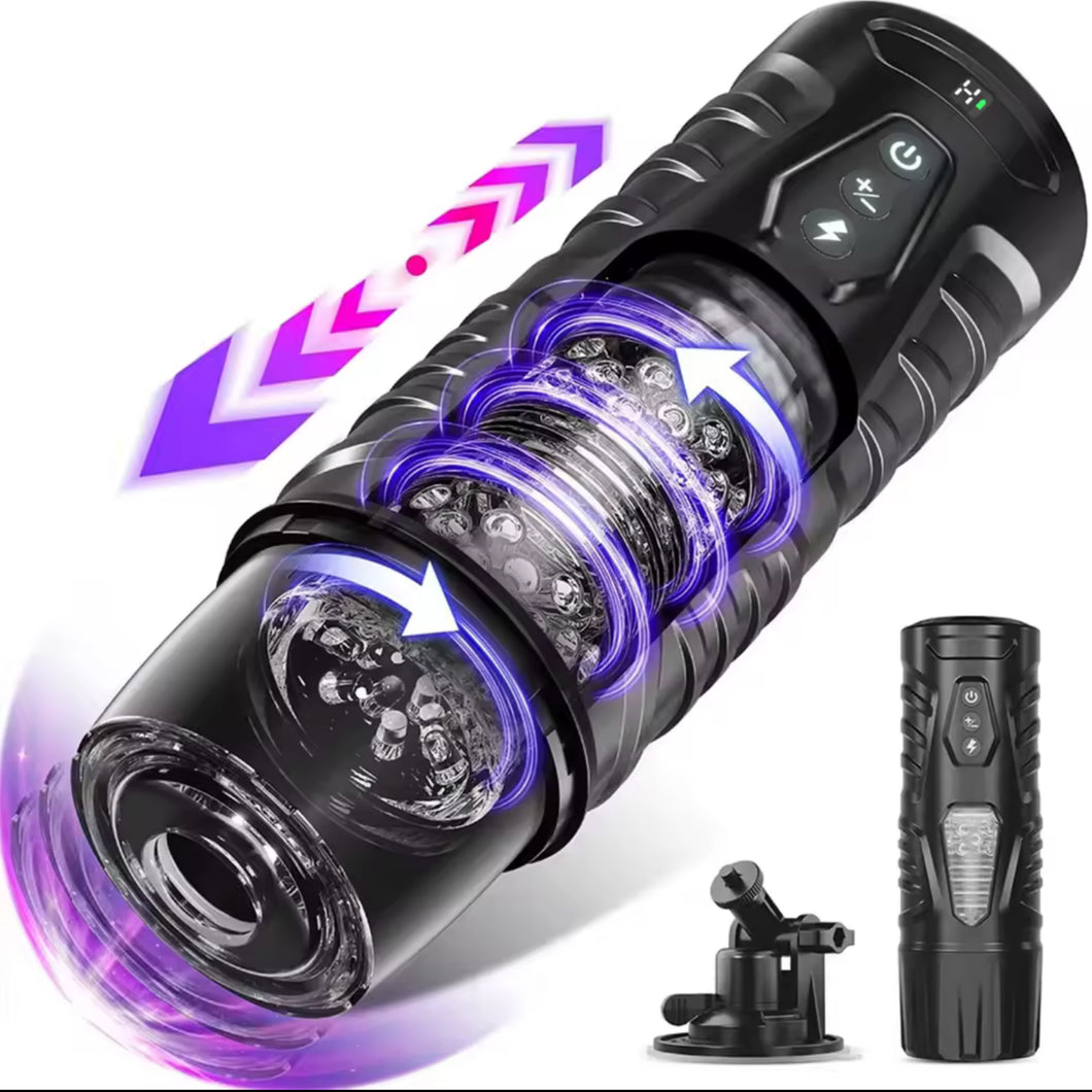 Automatic Thrusting & Rotating Male Masturbator with Suction Cup – Hands-Free Penis Stimulator & Pocket Stroker